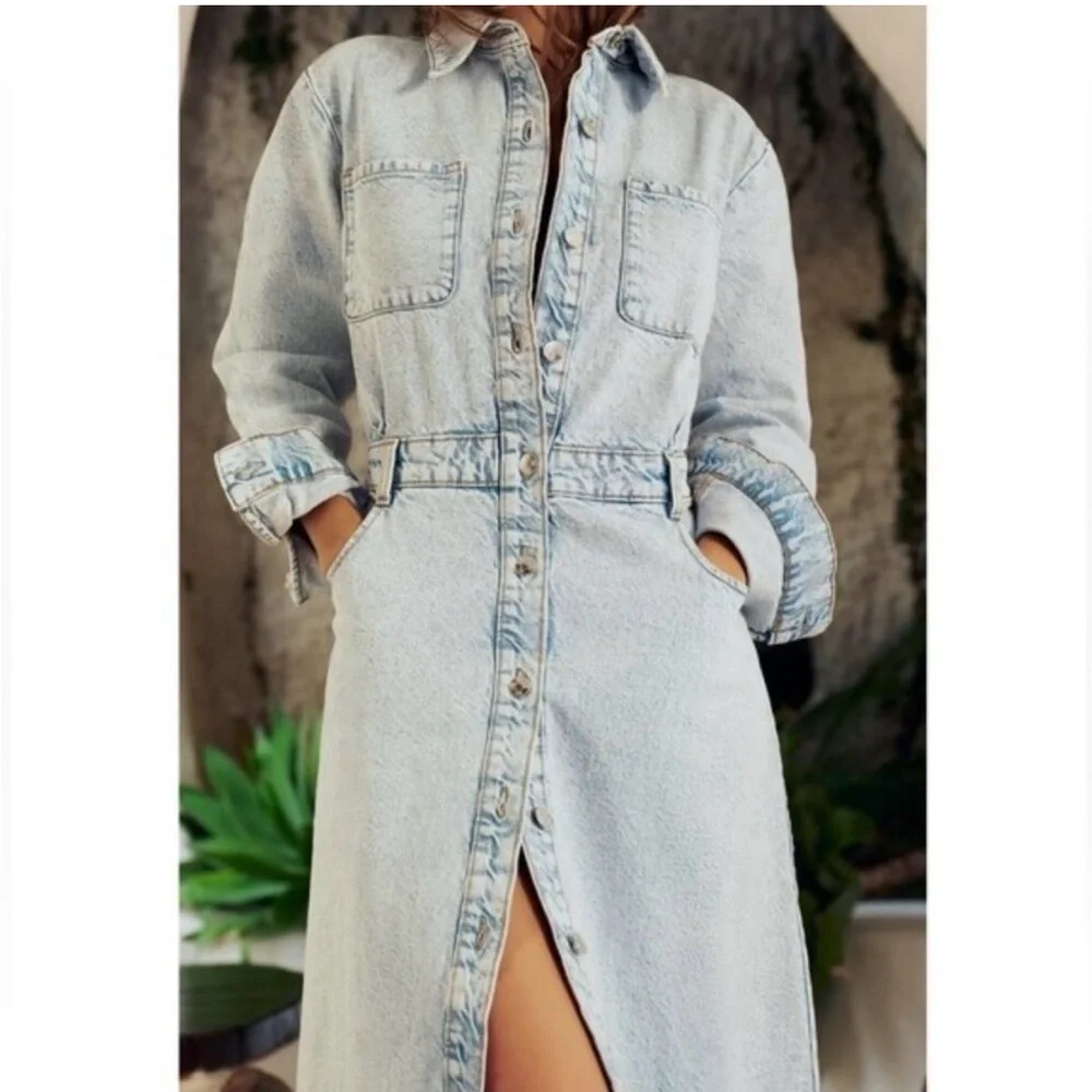 Zara Light Blue Button-Down Midi Dress Medium - Picture 4 of 9